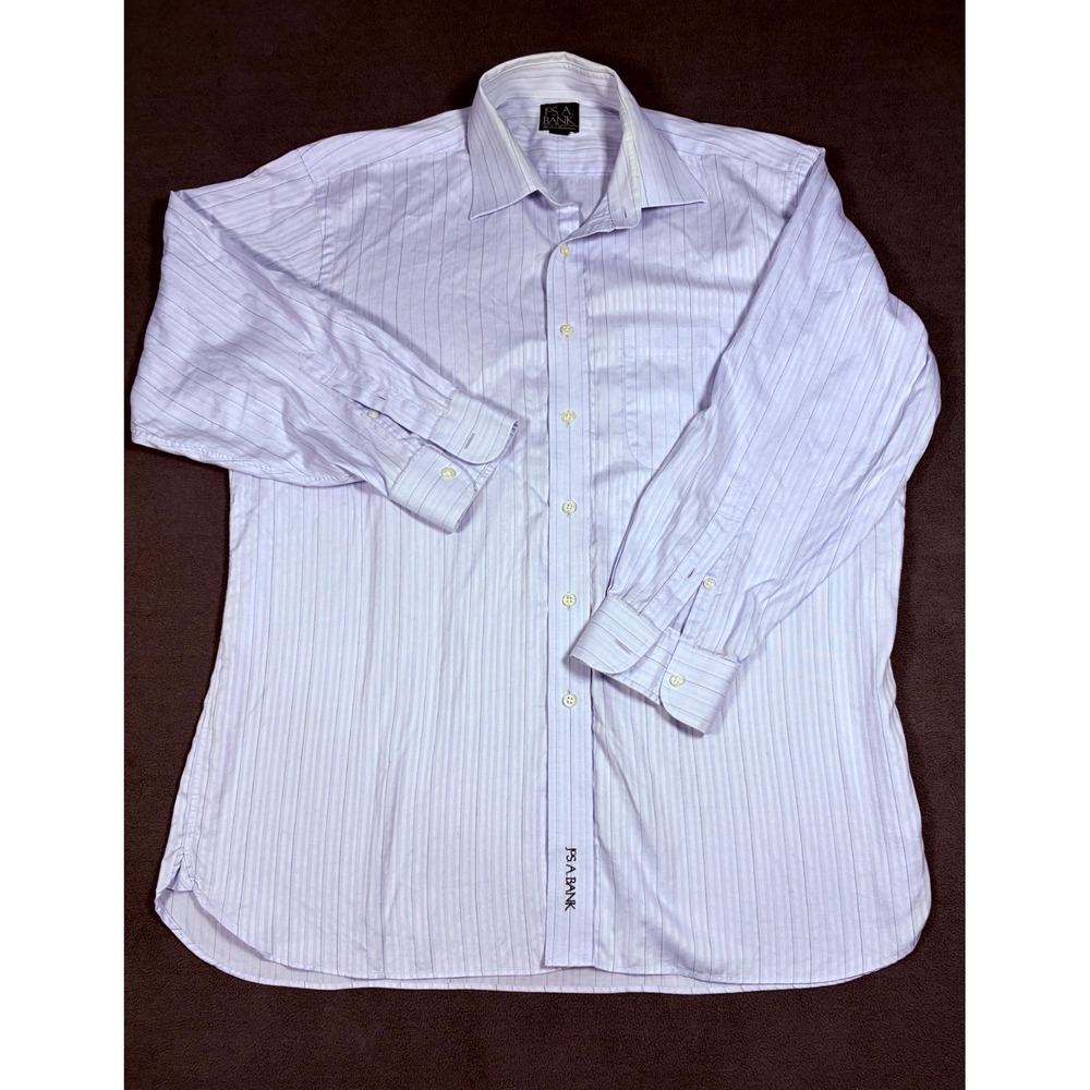 Jos A Bank Dress Shirt Mens 16.5 Purple Blue Striped Cotton Formal Business